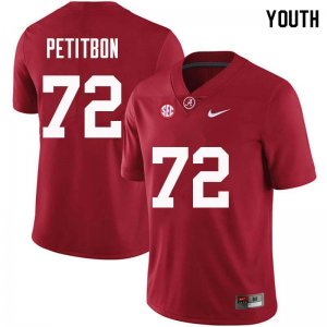 NCAA Youth Alabama Crimson Tide #72 Richie Petitbon Stitched College Nike Authentic Crimson Football Jersey VD17M04BL